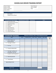 Document preview: School Bus Driver Training Report Form - Virginia