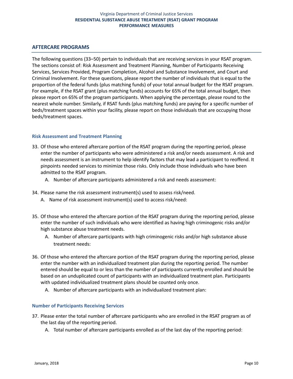 Residential Substance Abuse Treatment (Rsat) Grant Program Performance Measures - Virginia, Page 10