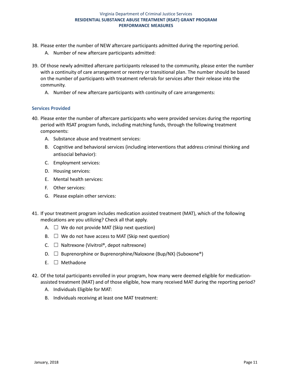 Residential Substance Abuse Treatment (Rsat) Grant Program Performance Measures - Virginia, Page 11