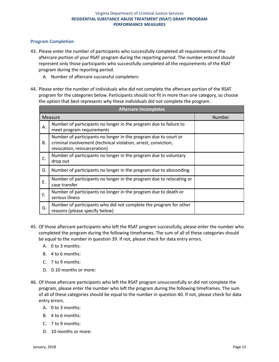 Residential Substance Abuse Treatment (Rsat) Grant Program Performance Measures - Virginia, Page 12