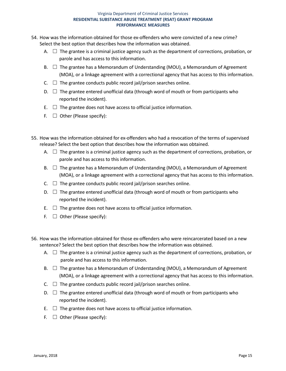 Residential Substance Abuse Treatment (Rsat) Grant Program Performance Measures - Virginia, Page 15
