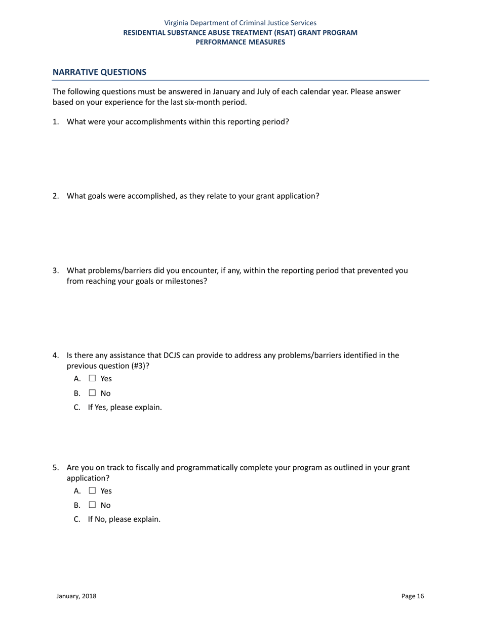 Residential Substance Abuse Treatment (Rsat) Grant Program Performance Measures - Virginia, Page 16