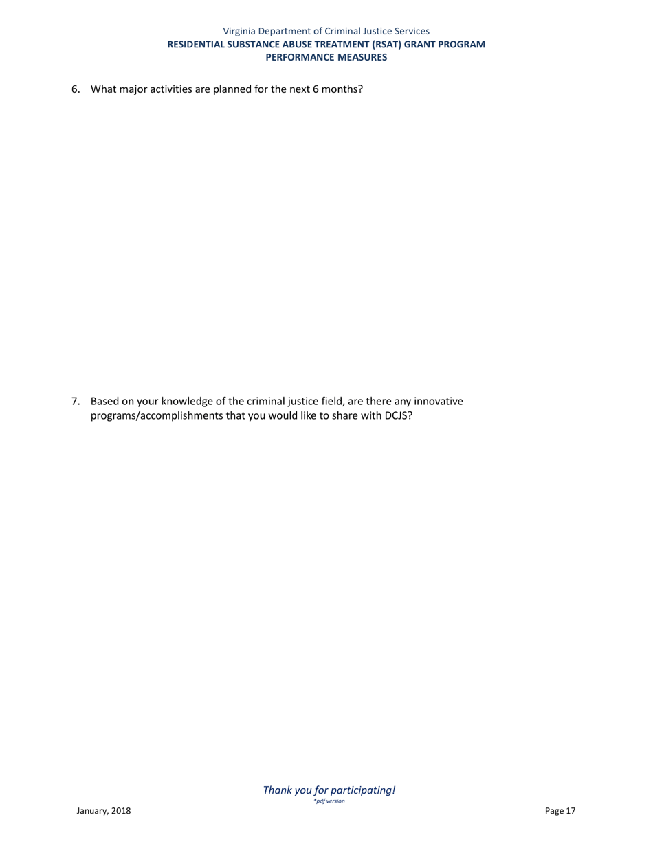 Residential Substance Abuse Treatment (Rsat) Grant Program Performance Measures - Virginia, Page 17