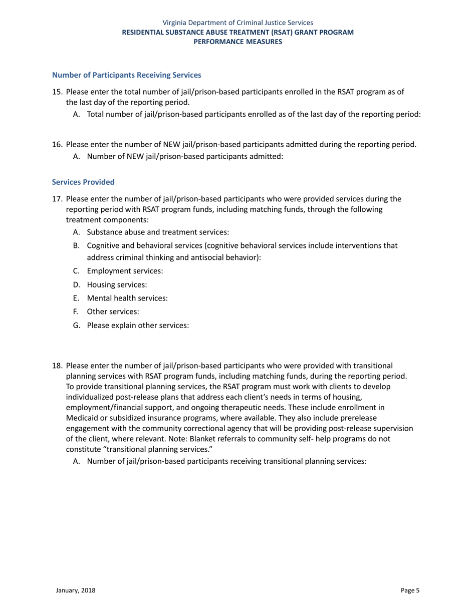 Residential Substance Abuse Treatment (Rsat) Grant Program Performance Measures - Virginia, Page 5