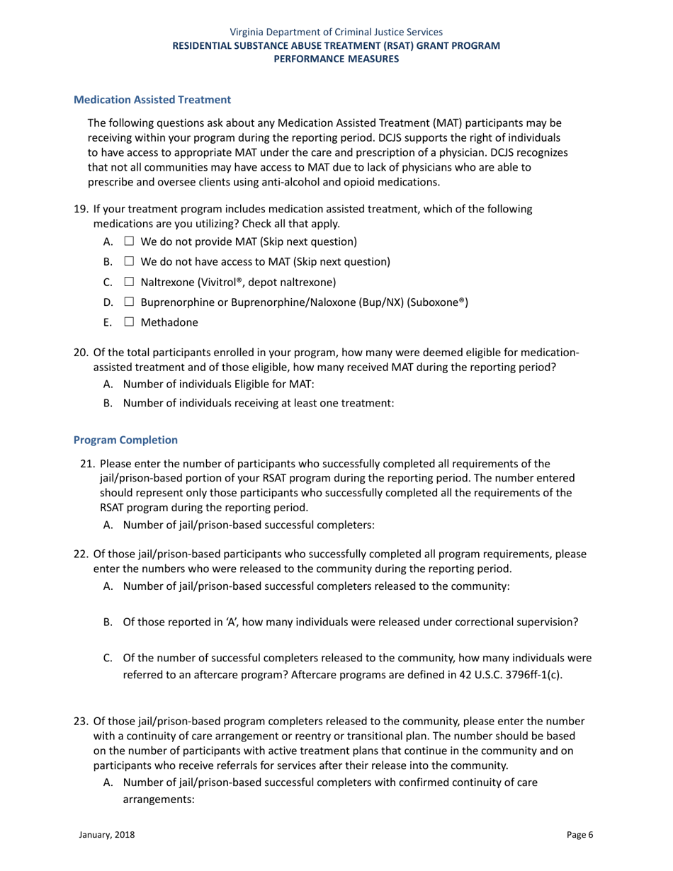 Residential Substance Abuse Treatment (Rsat) Grant Program Performance Measures - Virginia, Page 6
