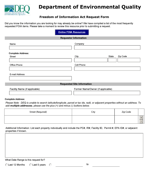 Freedom of Information Act Request Form - Virginia Download Pdf