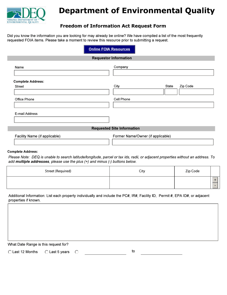 Freedom of Information Act Request Form - Virginia, Page 1