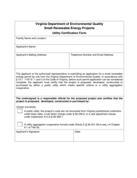 Document preview: Utility Certification Form - Small Renewable Energy Projects - Virginia
