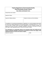 Non-utility Certification Form - Small Renewable Energy Projects - Virginia
