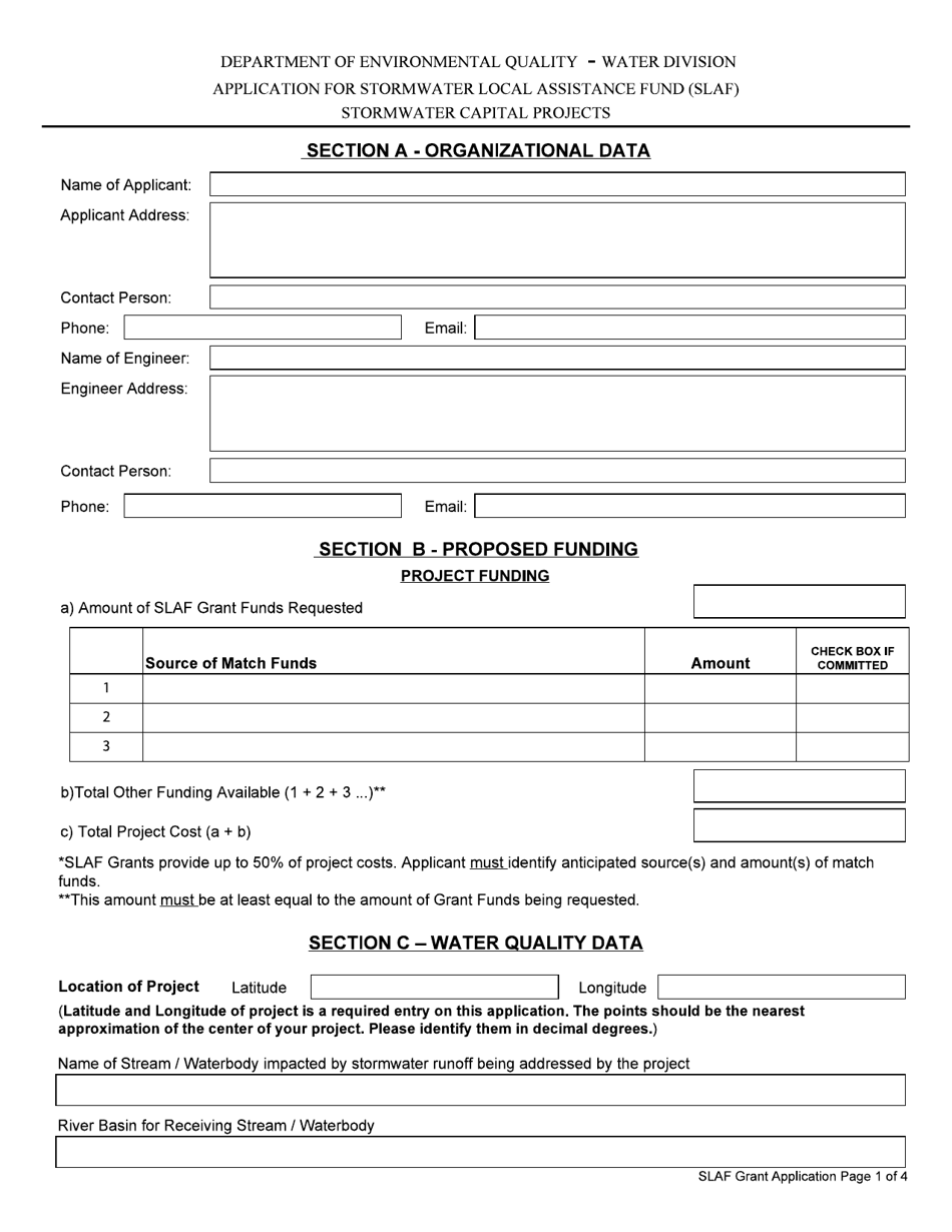 Application for Stormwater Local Assistance Fund (Slaf) Stormwater Capital Projects - Virginia, Page 1