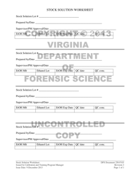 Document preview: DFS Form DFS250-F103 Stock Solution Worksheet - Virginia