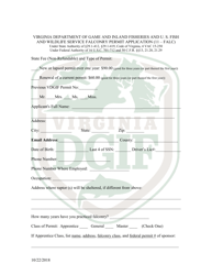 Document preview: Falconry Permit Application Form - Virginia