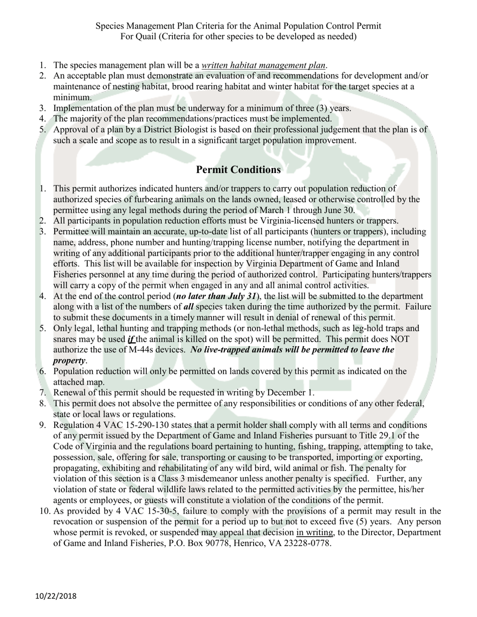 Animal Population Control Permit Application Form (1 - Popf) - Virginia, Page 4