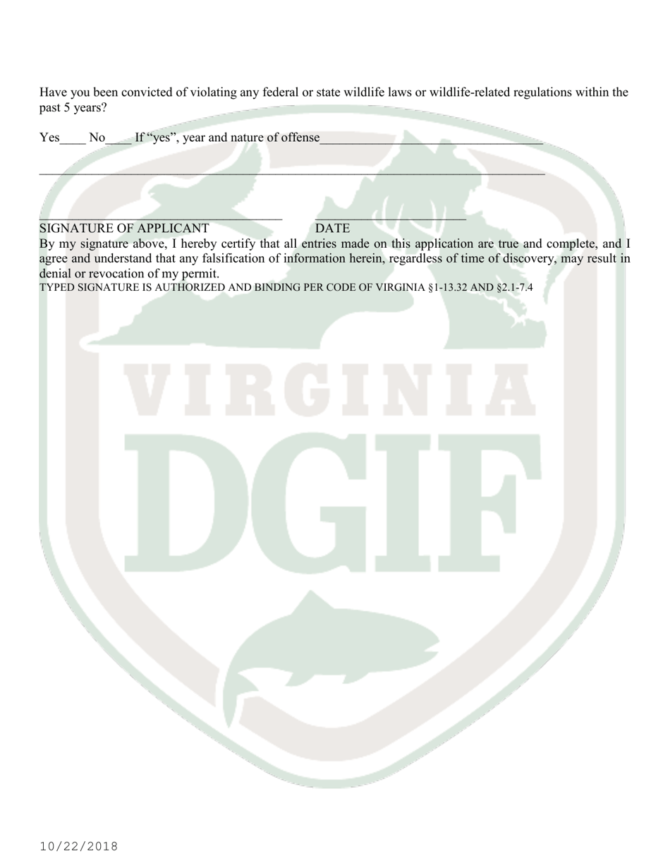 Application for Nonresident Harvesters Permit to Take or Catch Fish in Back Bay and Its Tributaries - Virginia, Page 2