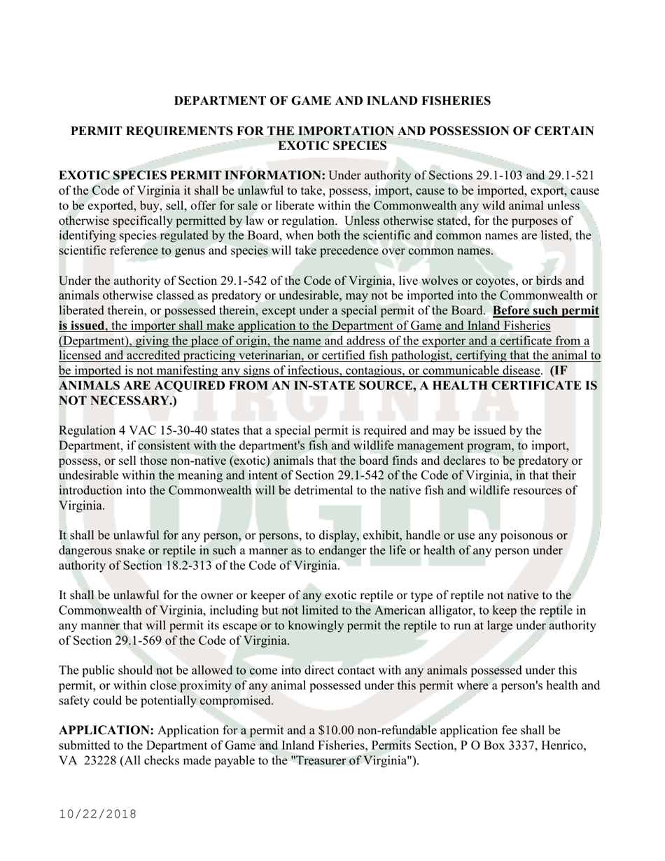 Application to Import and Possess Certain Non-native (Exotic) Wildlife in Virginia - Virginia, Page 4