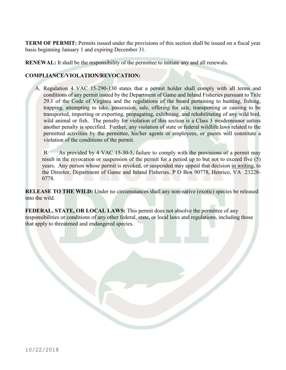 Application to Import and Possess Certain Non-native (Exotic) Wildlife in Virginia - Virginia, Page 5