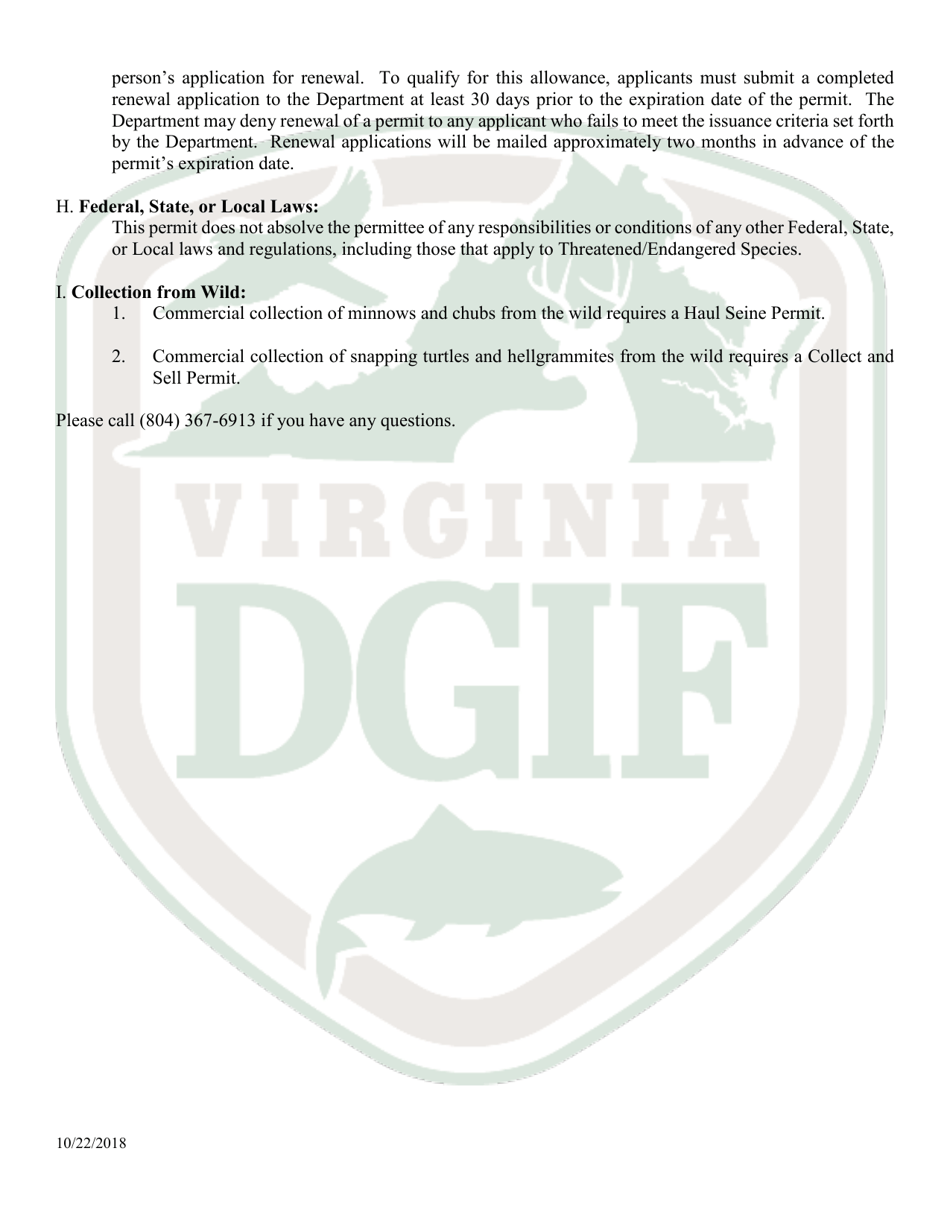 Application to Hold and Sell Certain Fish, Snakes, Snapping Turtles,  Hellgrammites for Sale - Virginia, Page 8