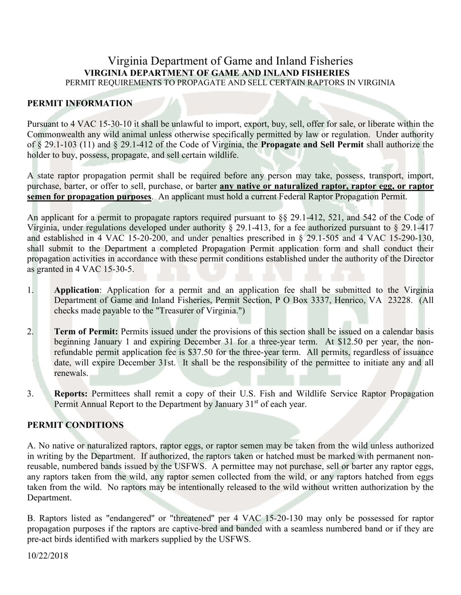 Application to Propagate and Sell Certain Raptors in Virginia - Virginia, Page 3