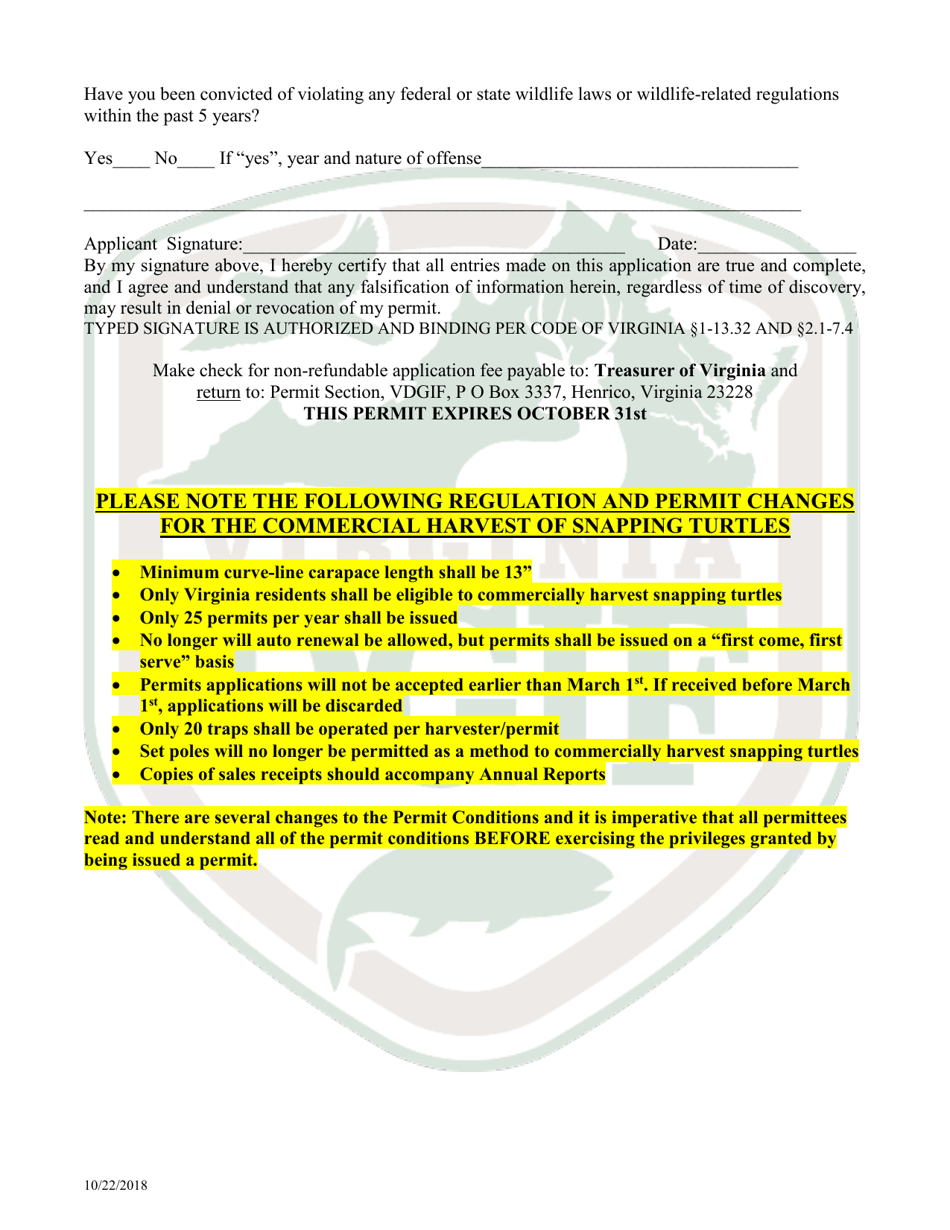 Application to Collect Snapping Turtles and Hellgrammites for Sale - Virginia, Page 2