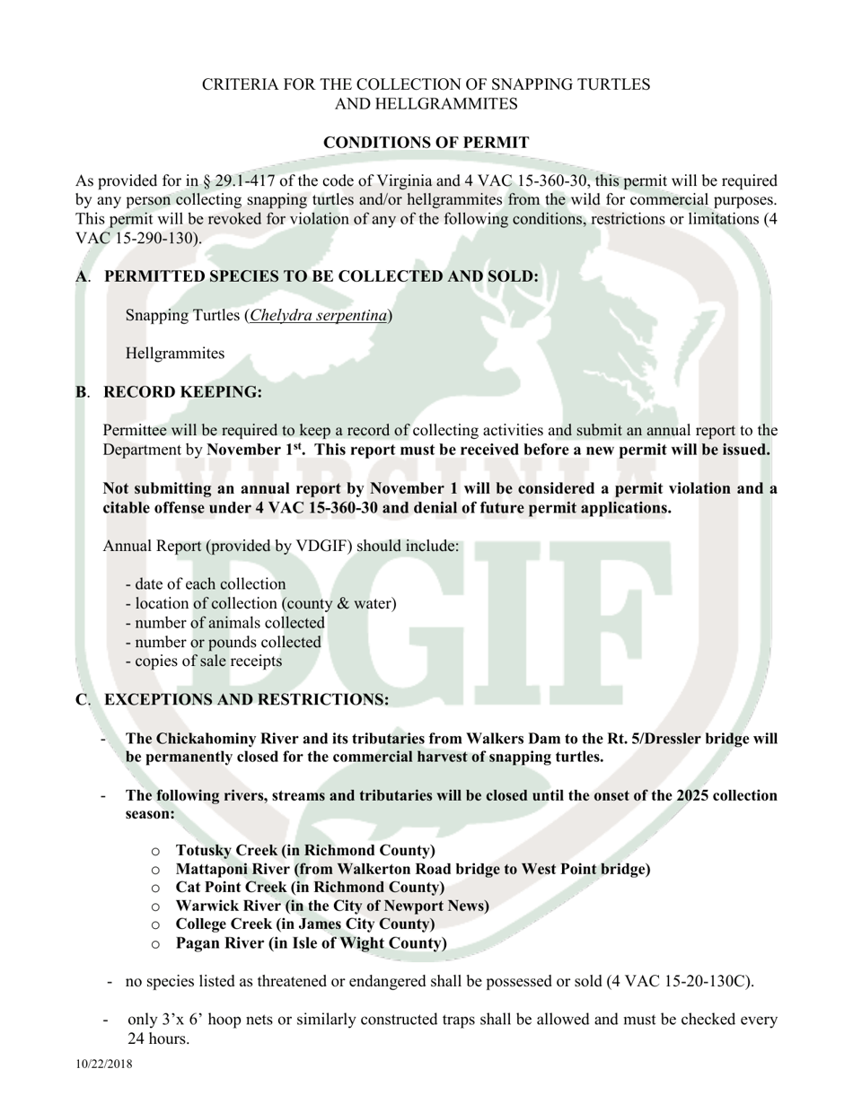 Application to Collect Snapping Turtles and Hellgrammites for Sale - Virginia, Page 3