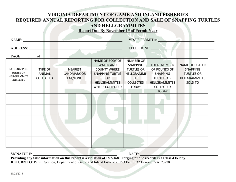 Application to Collect Snapping Turtles and Hellgrammites for Sale - Virginia, Page 6