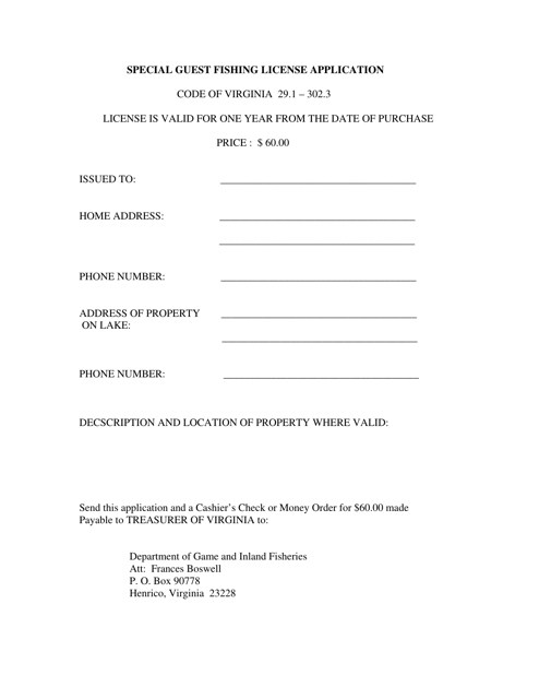 Special Guest Fishing License Application Form - Virginia