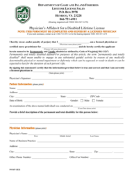 Document preview: Physician's Affidavit for a Disabled Lifetime License - Virginia