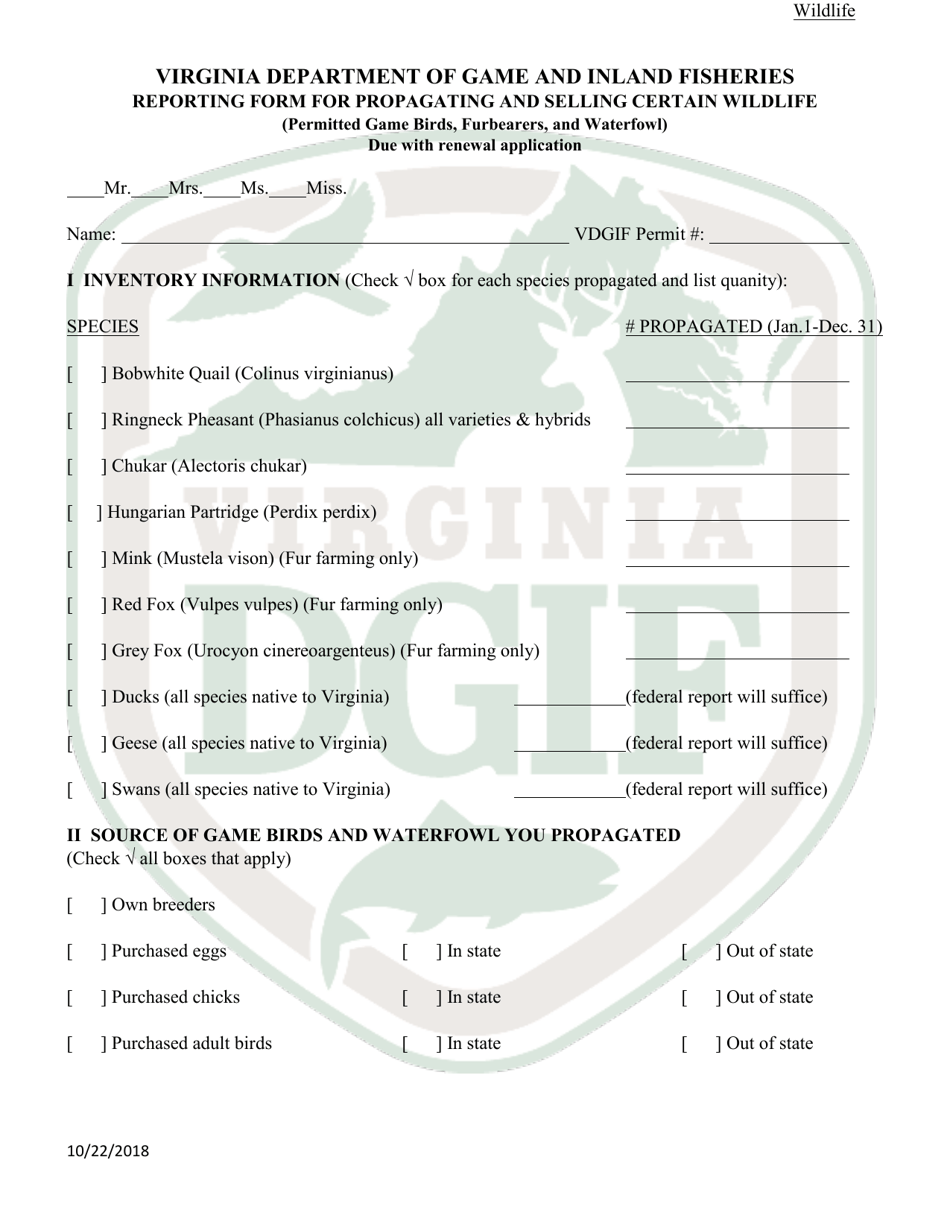 Application to Possess, Propagate, Buy and Sell Certain Wildlife in Virginia (23  Prsl) - Wildlife - Virginia, Page 3