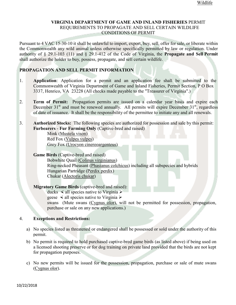 Application to Possess, Propagate, Buy and Sell Certain Wildlife in Virginia (23  Prsl) - Wildlife - Virginia, Page 5