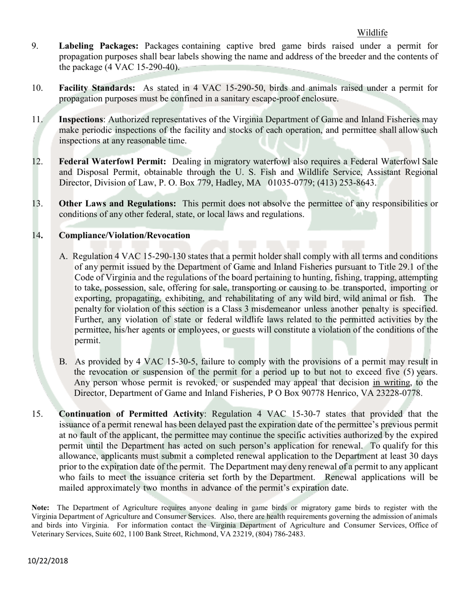 Application to Possess, Propagate, Buy and Sell Certain Wildlife in Virginia (23  Prsl) - Wildlife - Virginia, Page 7