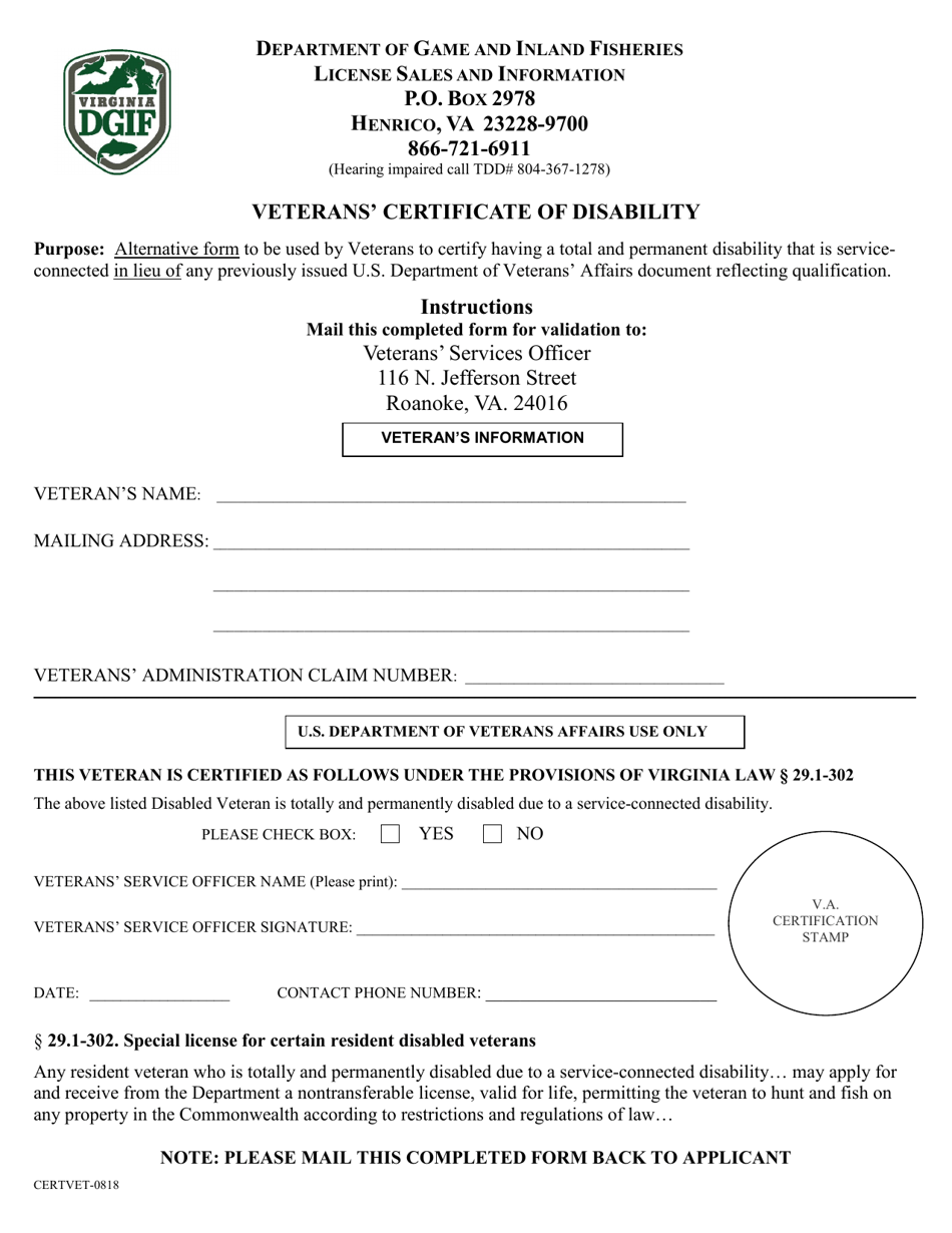 Form LTL-VET Resident Disabled Veteran Lifetime License Application - Hunting, Freshwater Fishing, and / or Trapping, and Disabled Saltwater Fishing - Virginia, Page 3