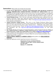 Application for Annual Basic Freshwater and Annual Basic Hunting Licenses - Non-resident Totally and Permanently Disabled Veteran - Virginia, Page 2