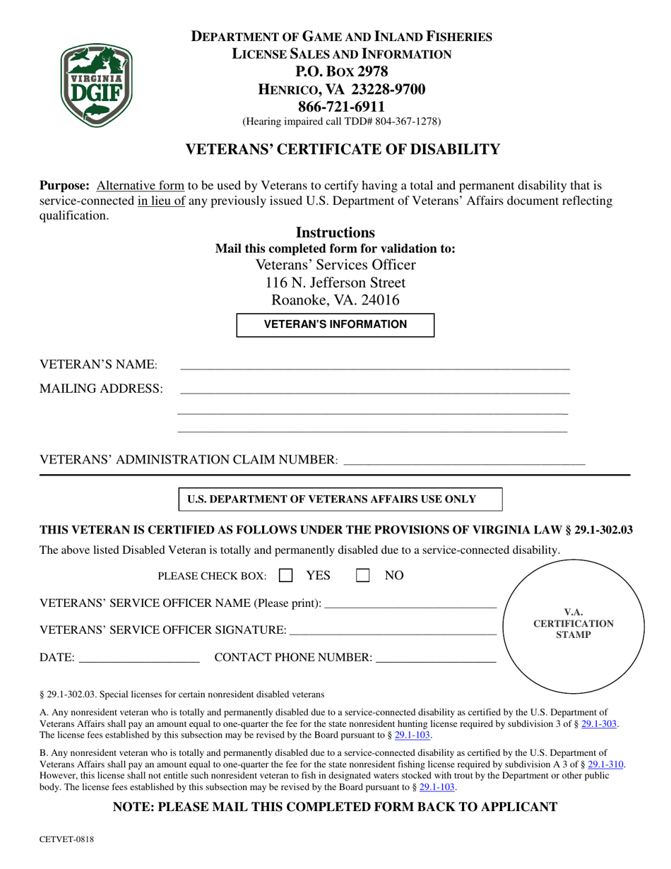 Application for Annual Basic Freshwater and Annual Basic Hunting Licenses - Non-resident Totally and Permanently Disabled Veteran - Virginia, Page 3