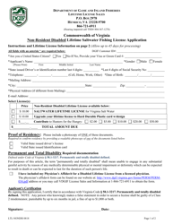 Form LTL-NONDIS Non-resident Disabled Lifetime Saltwater Fishing License Application - Virginia