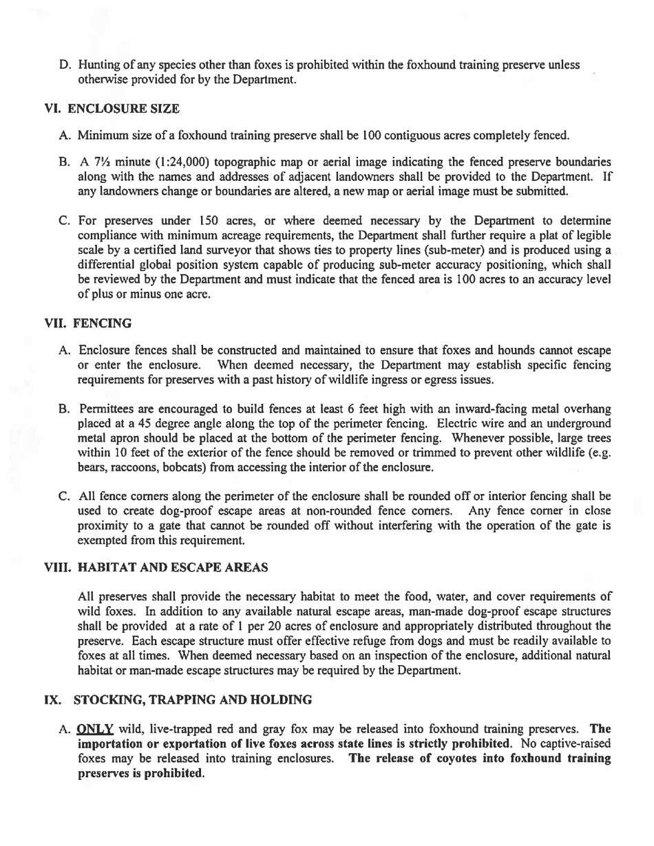 Annual Reporting Form for the Release of Live-Trapped Foxes Into Foxhound Training Preserves - Virginia, Page 3