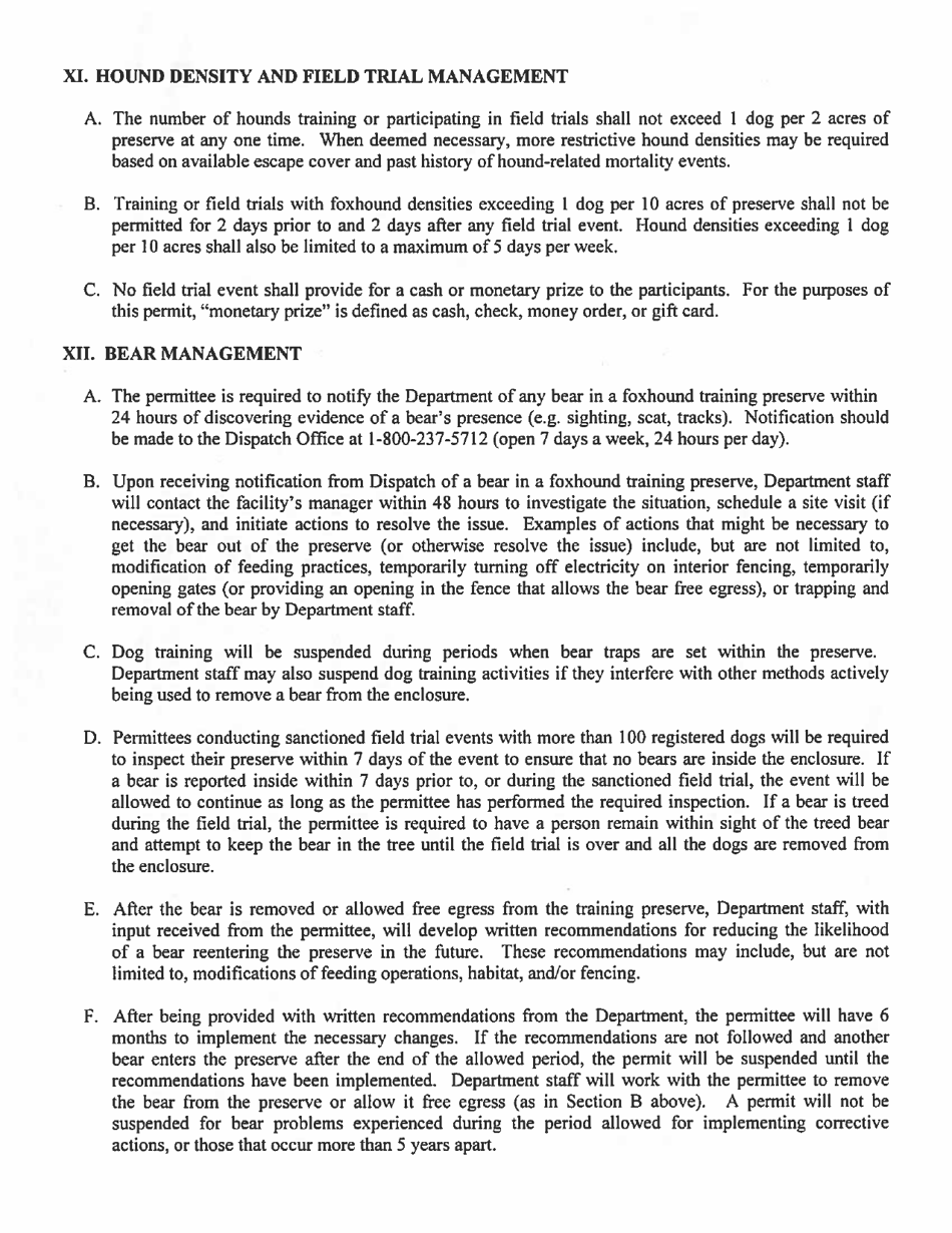 Annual Reporting Form for the Release of Live-Trapped Foxes Into Foxhound Training Preserves - Virginia, Page 6