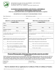 Document preview: Form BRT-002 Statement for Registering and Titling a Motorboat Not Previously Registered and/or Titled - Virginia