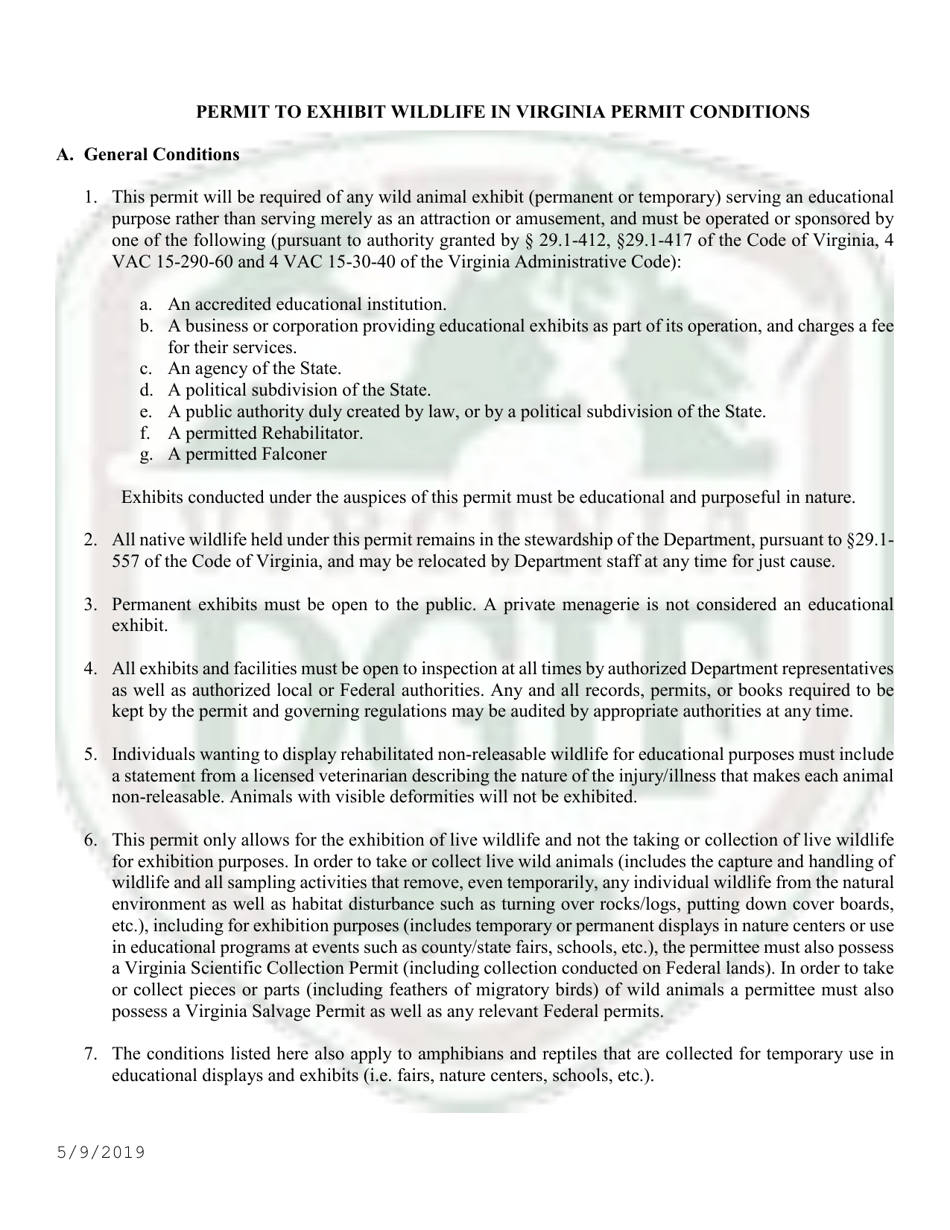 Application to Exhibit Wild Animals in Virginia - Virginia, Page 3