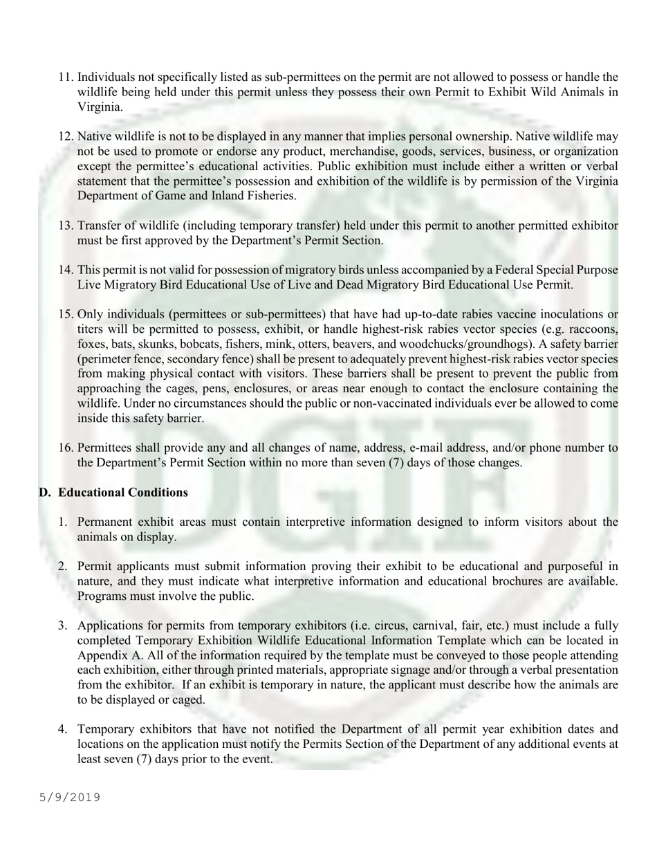 Application to Exhibit Wild Animals in Virginia - Virginia, Page 6