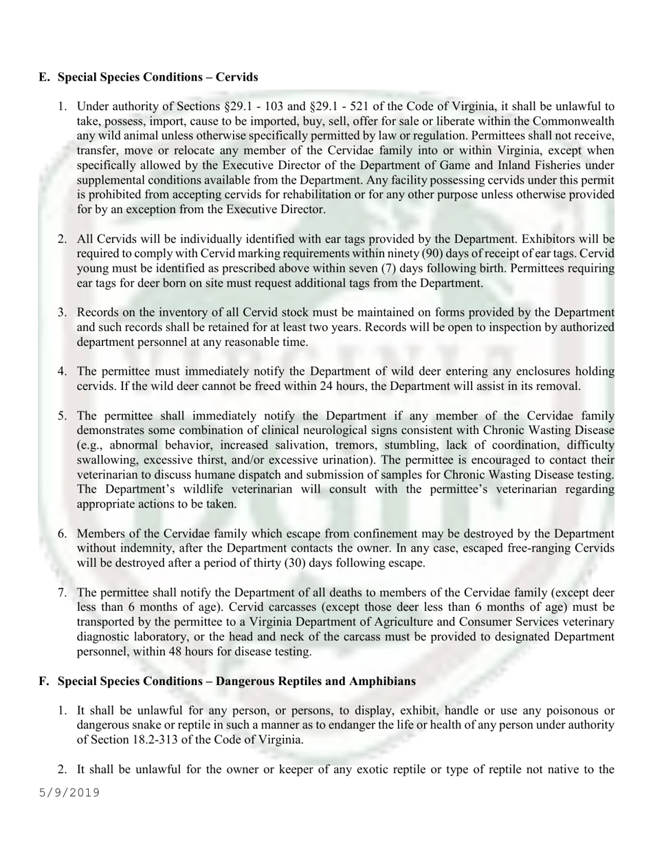 Application to Exhibit Wild Animals in Virginia - Virginia, Page 7