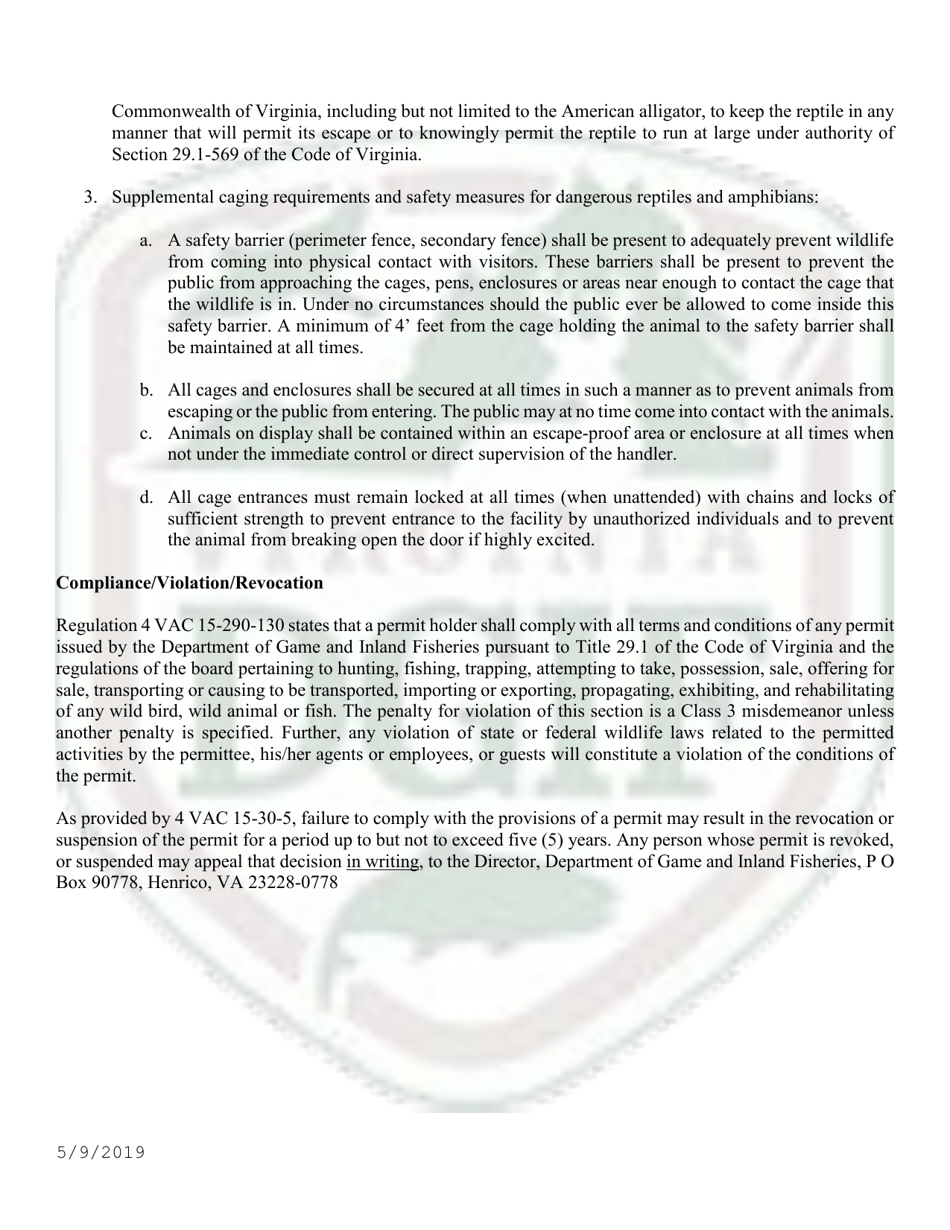 Application to Exhibit Wild Animals in Virginia - Virginia, Page 8