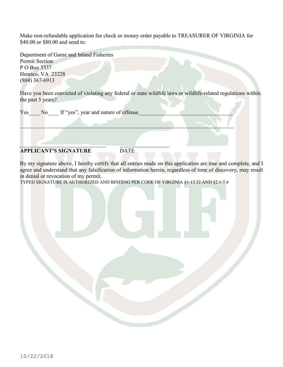 Application for Permit to Stuff and Mount Birds, Animals, or Fish, and Parts of Them for Sale or Compensation (30  Taxd / 31  Txd2) - Virginia, Page 2