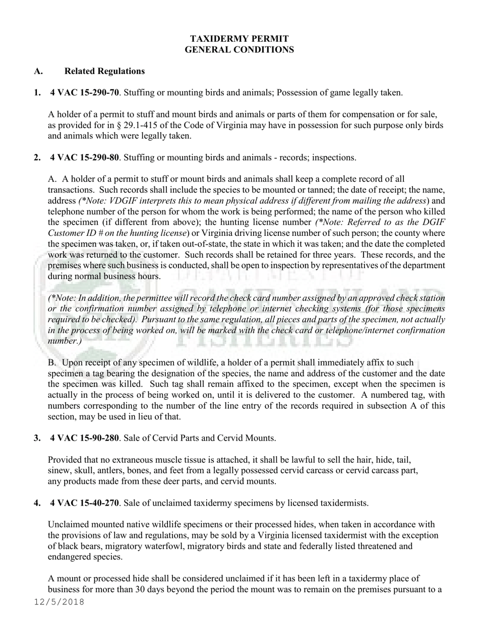 Application for Permit to Stuff and Mount Birds, Animals, or Fish, and Parts of Them for Sale or Compensation (30  Taxd / 31  Txd2) - Virginia, Page 3
