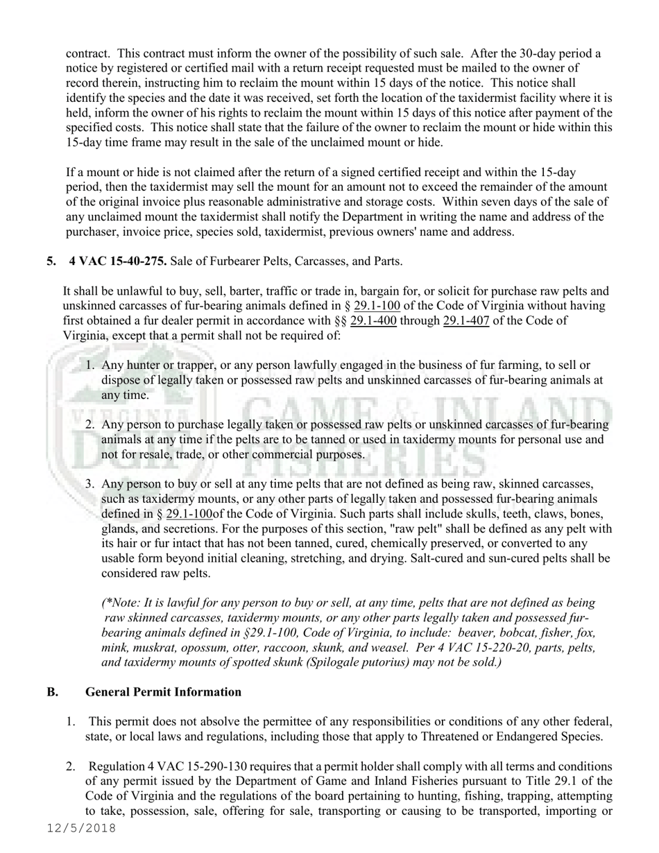 Application for Permit to Stuff and Mount Birds, Animals, or Fish, and Parts of Them for Sale or Compensation (30  Taxd / 31  Txd2) - Virginia, Page 4