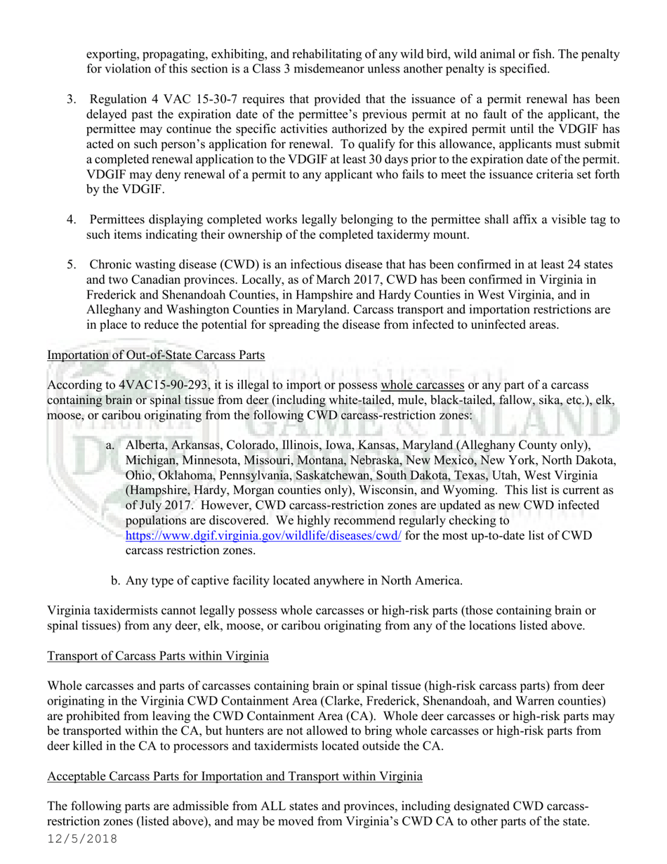 Application for Permit to Stuff and Mount Birds, Animals, or Fish, and Parts of Them for Sale or Compensation (30  Taxd / 31  Txd2) - Virginia, Page 5