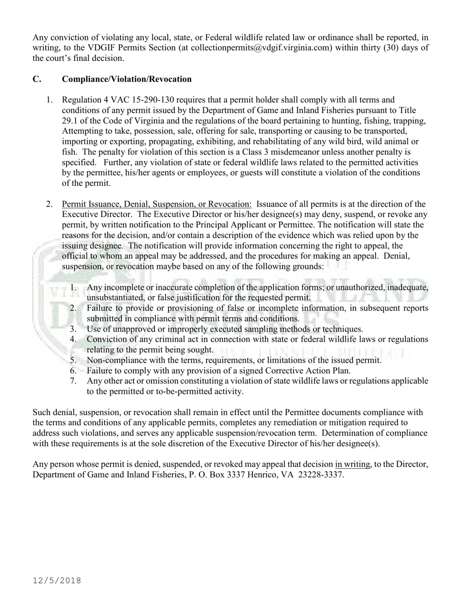 Application for Permit to Stuff and Mount Birds, Animals, or Fish, and Parts of Them for Sale or Compensation (30  Taxd / 31  Txd2) - Virginia, Page 7