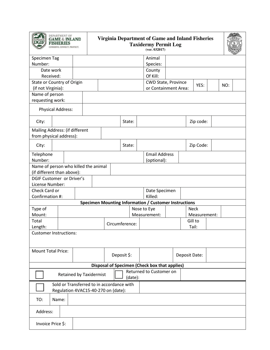 Application for Permit to Stuff and Mount Birds, Animals, or Fish, and Parts of Them for Sale or Compensation (30  Taxd / 31  Txd2) - Virginia, Page 8