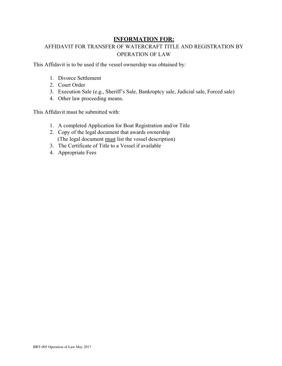 Form BRT-005 Affidavit for Transfer of Watercraft Title and Registration by Operation of Law - Virginia, Page 2