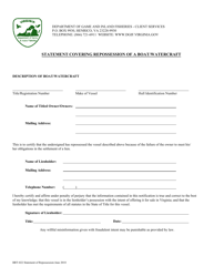 Document preview: Form BRT-022 Statement Covering Repossession of a Boat/Watercraft - Virginia