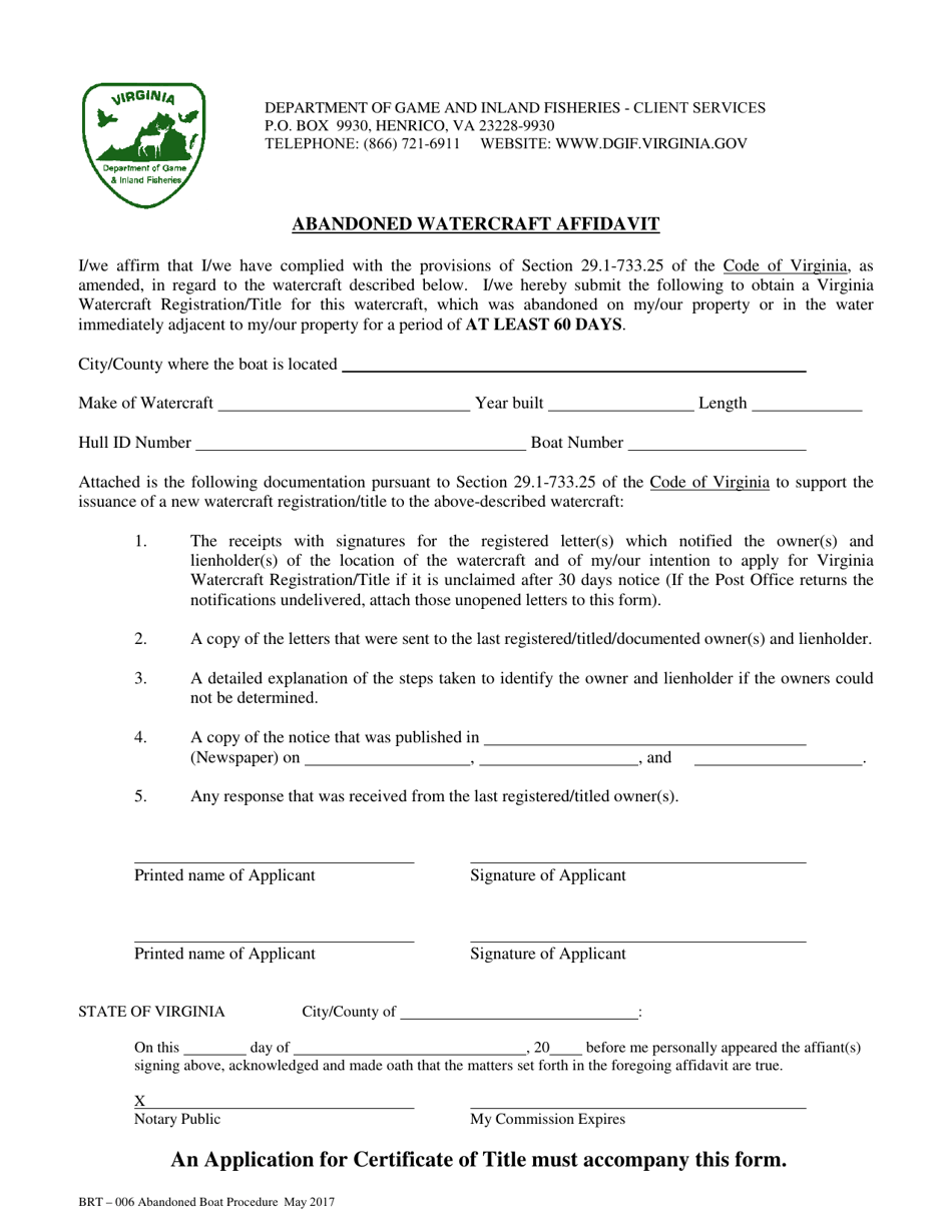 Form BRT-006 Transfer of Abandoned Boat - Virginia, Page 3